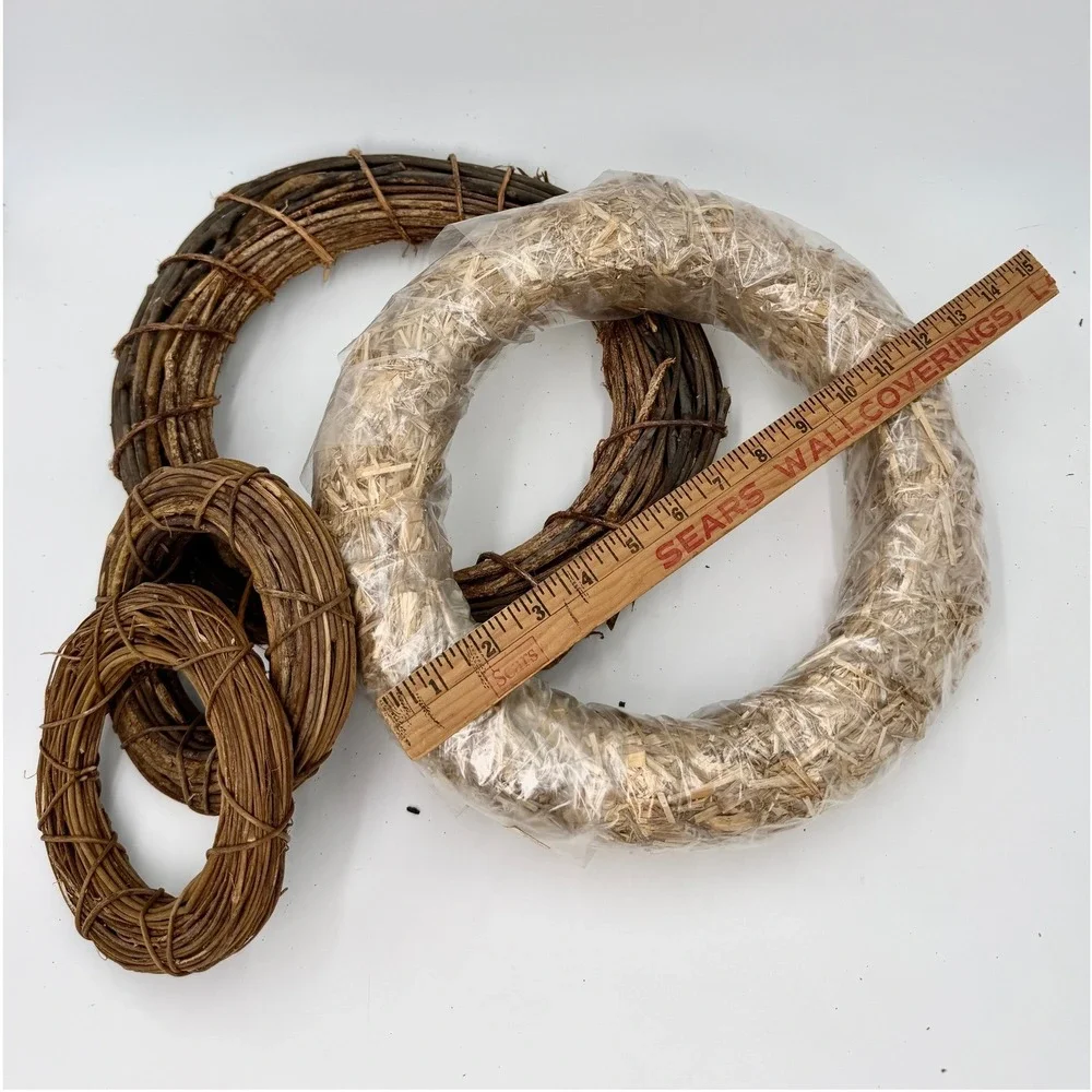 Natural Grapevine and Straw Wreath Base Set 4pc Rustic DIY Craft Decor 6-14in